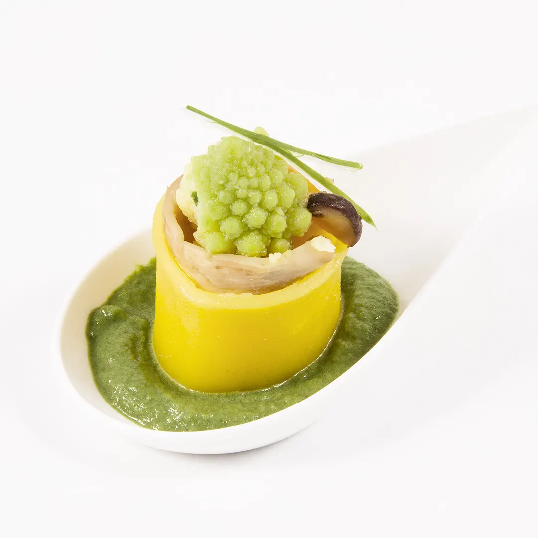 Ricetta Finger Food con Paccheri La Molisana, cipollotto fresco, funghi e cimone romanesco