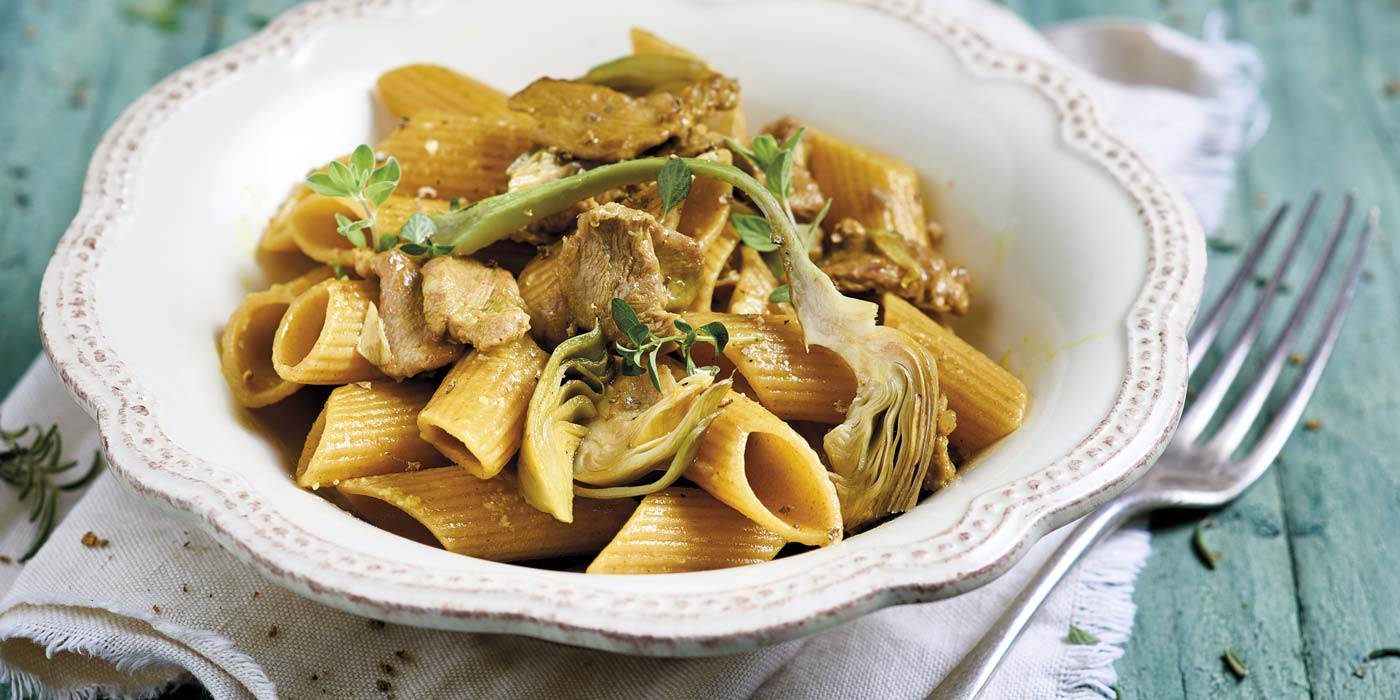 Ricetta Pennoni La Molisana con ragù di vitello e carciofi alla curcuma