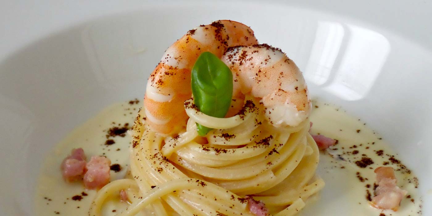 Ricetta Spaghetto Quadrato La Molisana alla carbonara di gamberi