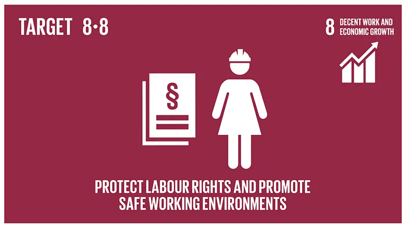 Global Goals - Target 8.8 - Decent work and economic growth - Protect labour rights and promote safe working environments